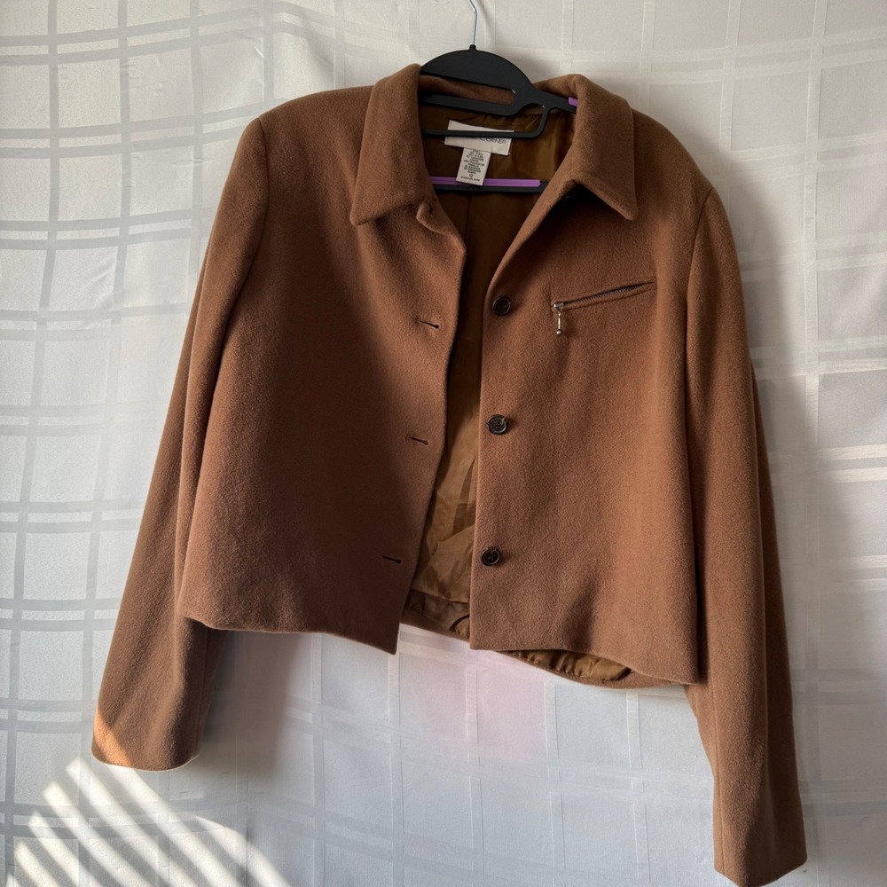 Vintage Casual Corner Wool Cashmere Cropped Jacket Brown/Camel Size 10